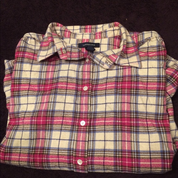 Women’s Lands End Flannel Shirt M 10-12 - Picture 1 of 6